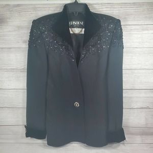 Criscione Lillie Rubin Vintage Black Rhinestone and Velvet Trim Blazer Size XS